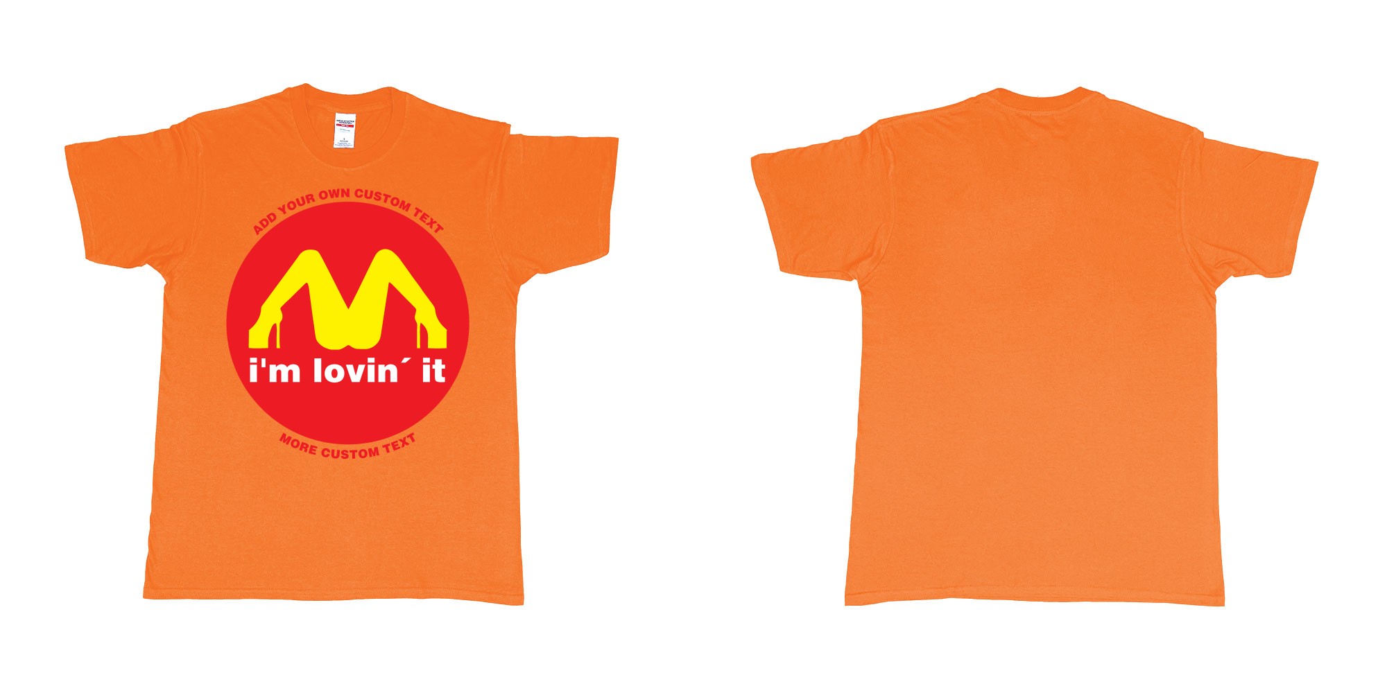 Custom tshirt design mcdonalds im lovin it custom text in fabric color orange choice your own text made in Bali by The Pirate Way