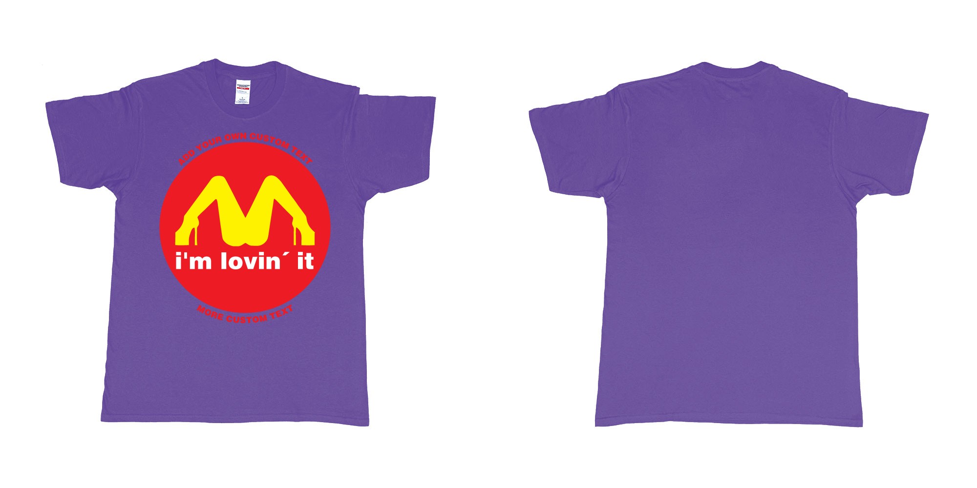 Custom tshirt design mcdonalds im lovin it custom text in fabric color purple choice your own text made in Bali by The Pirate Way