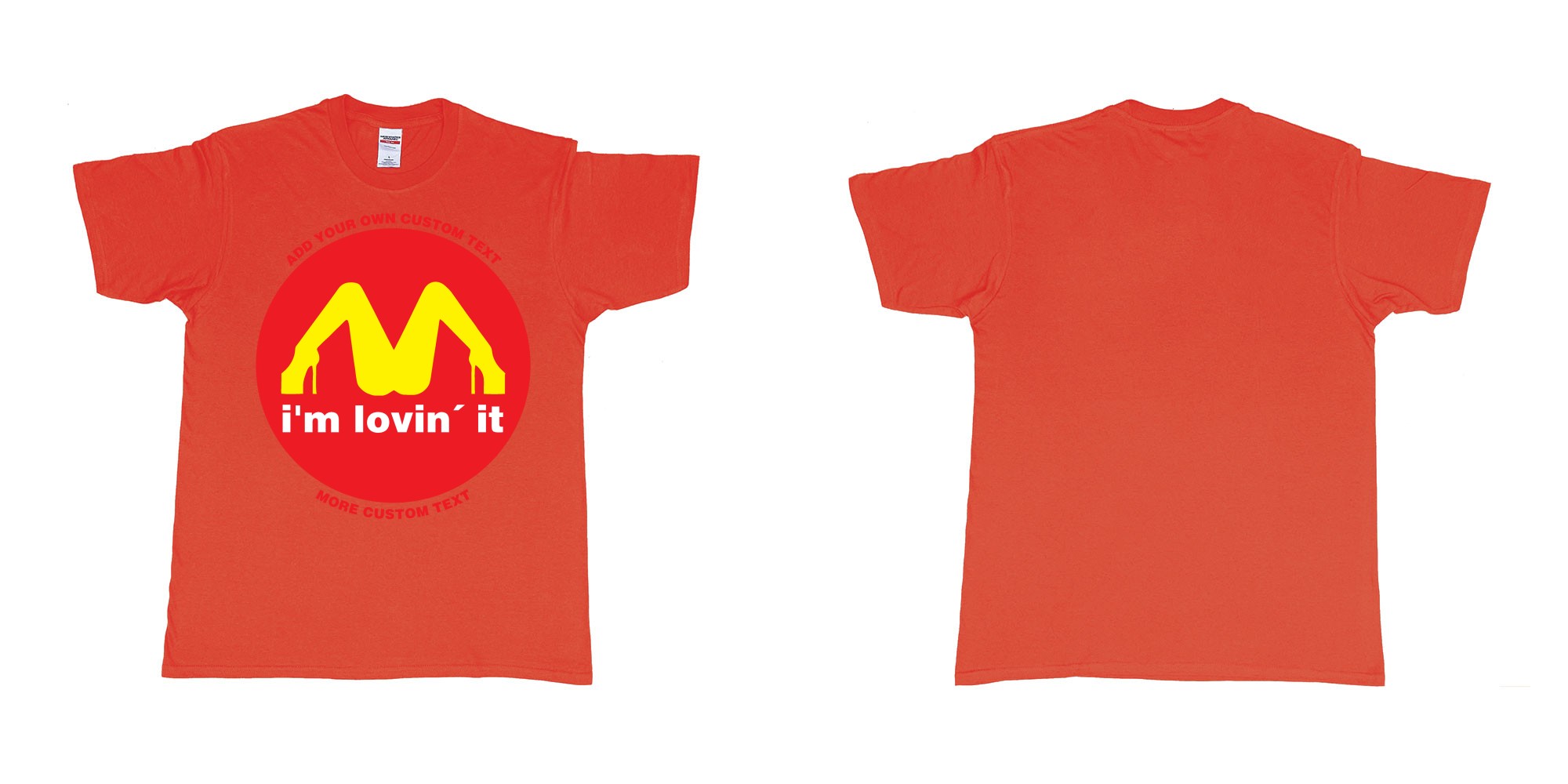 Custom tshirt design mcdonalds im lovin it custom text in fabric color red choice your own text made in Bali by The Pirate Way