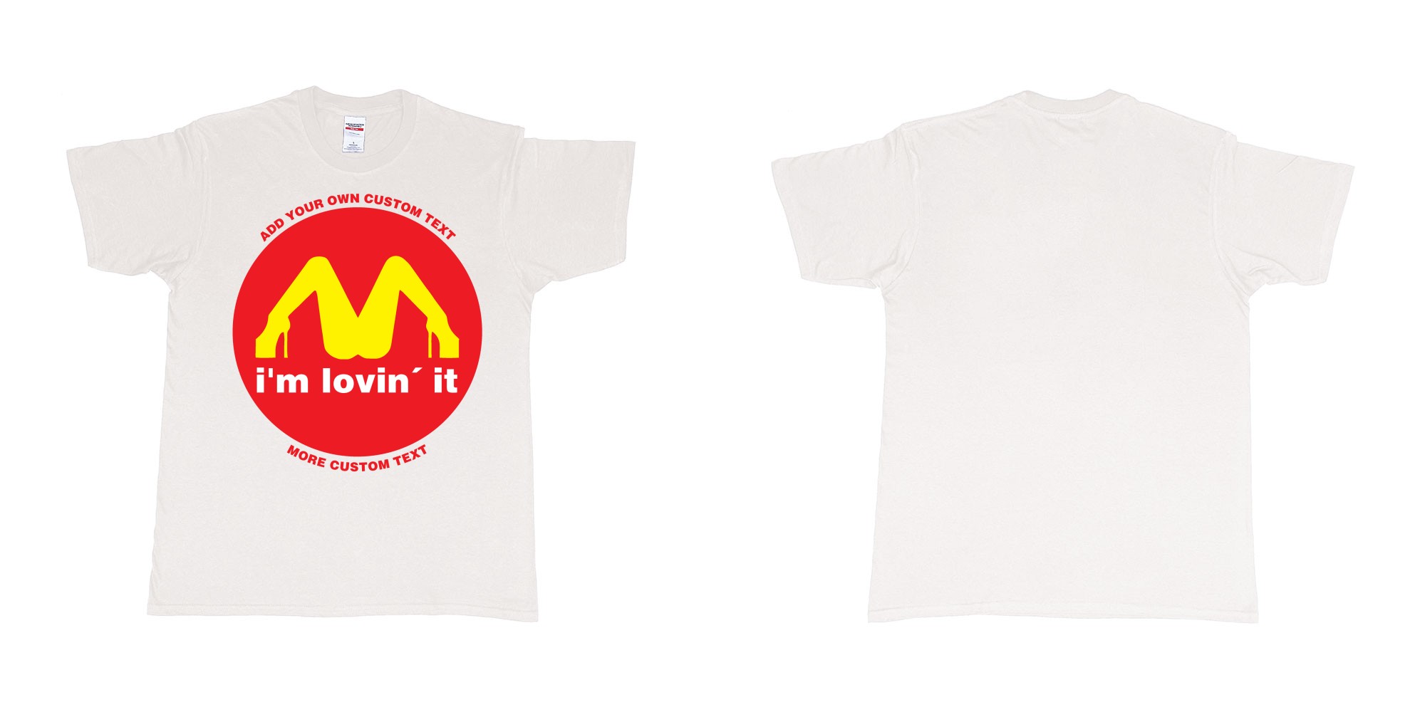 Custom tshirt design mcdonalds im lovin it custom text in fabric color white choice your own text made in Bali by The Pirate Way