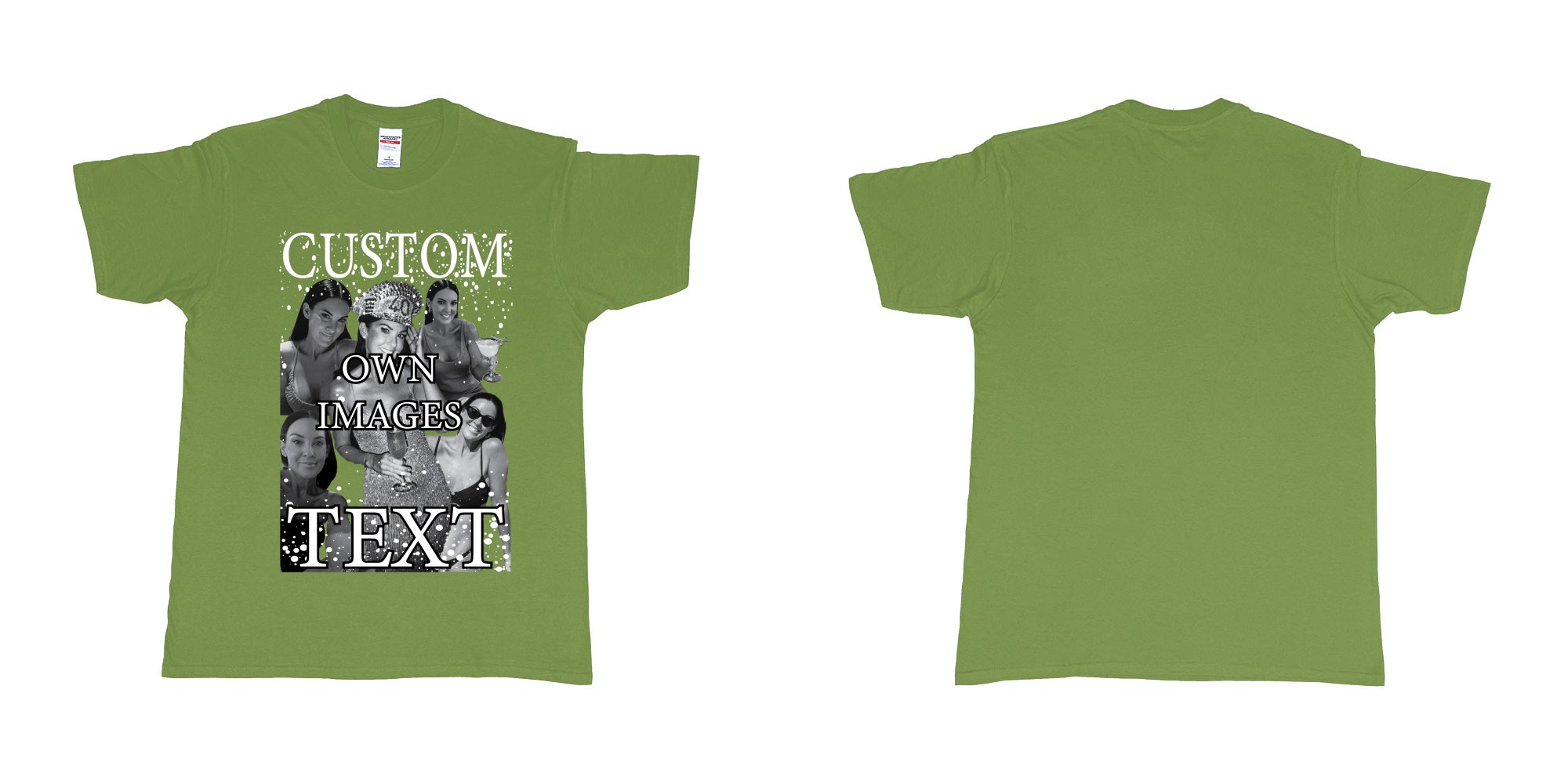 Custom tshirt design photo collage bootleg personalised photos text design black white in fabric color military-green choice your own text made in Bali by The Pirate Way