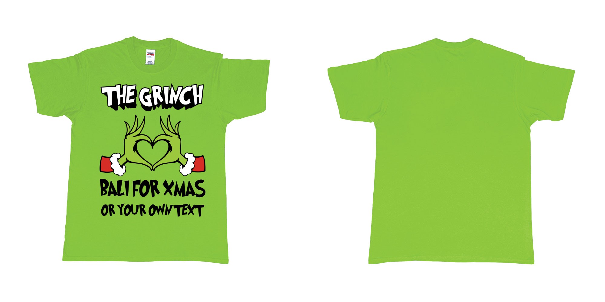 Custom tshirt design the grinch loves bali for xmas tshirt in fabric color lime choice your own text made in Bali by The Pirate Way