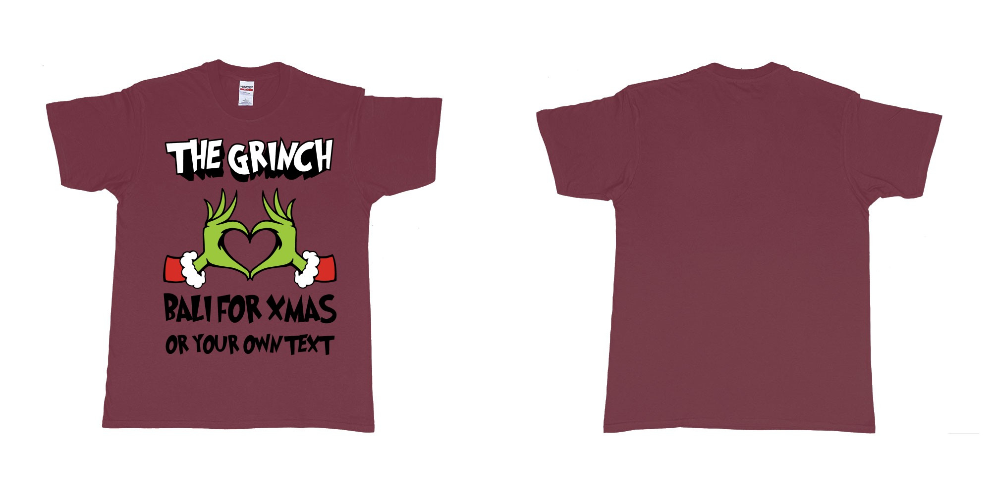 Custom tshirt design the grinch loves bali for xmas tshirt in fabric color marron choice your own text made in Bali by The Pirate Way