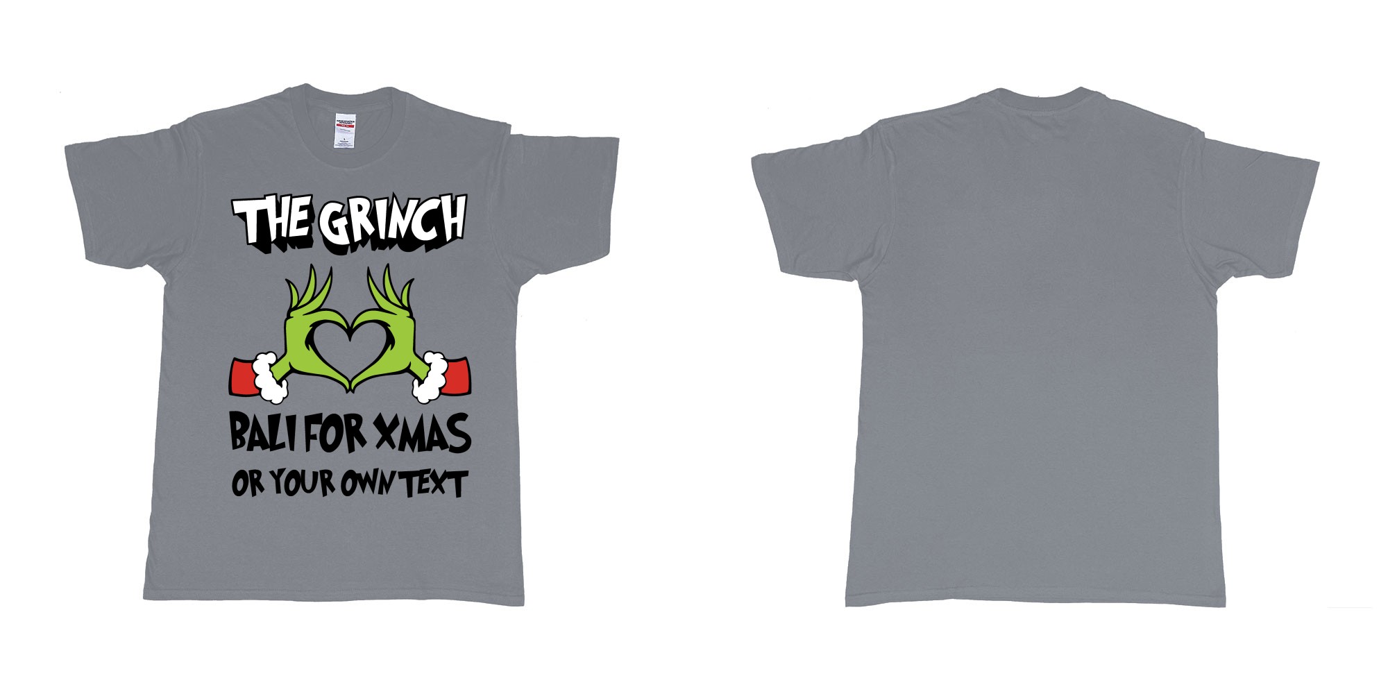 Custom tshirt design the grinch loves bali for xmas tshirt in fabric color misty choice your own text made in Bali by The Pirate Way