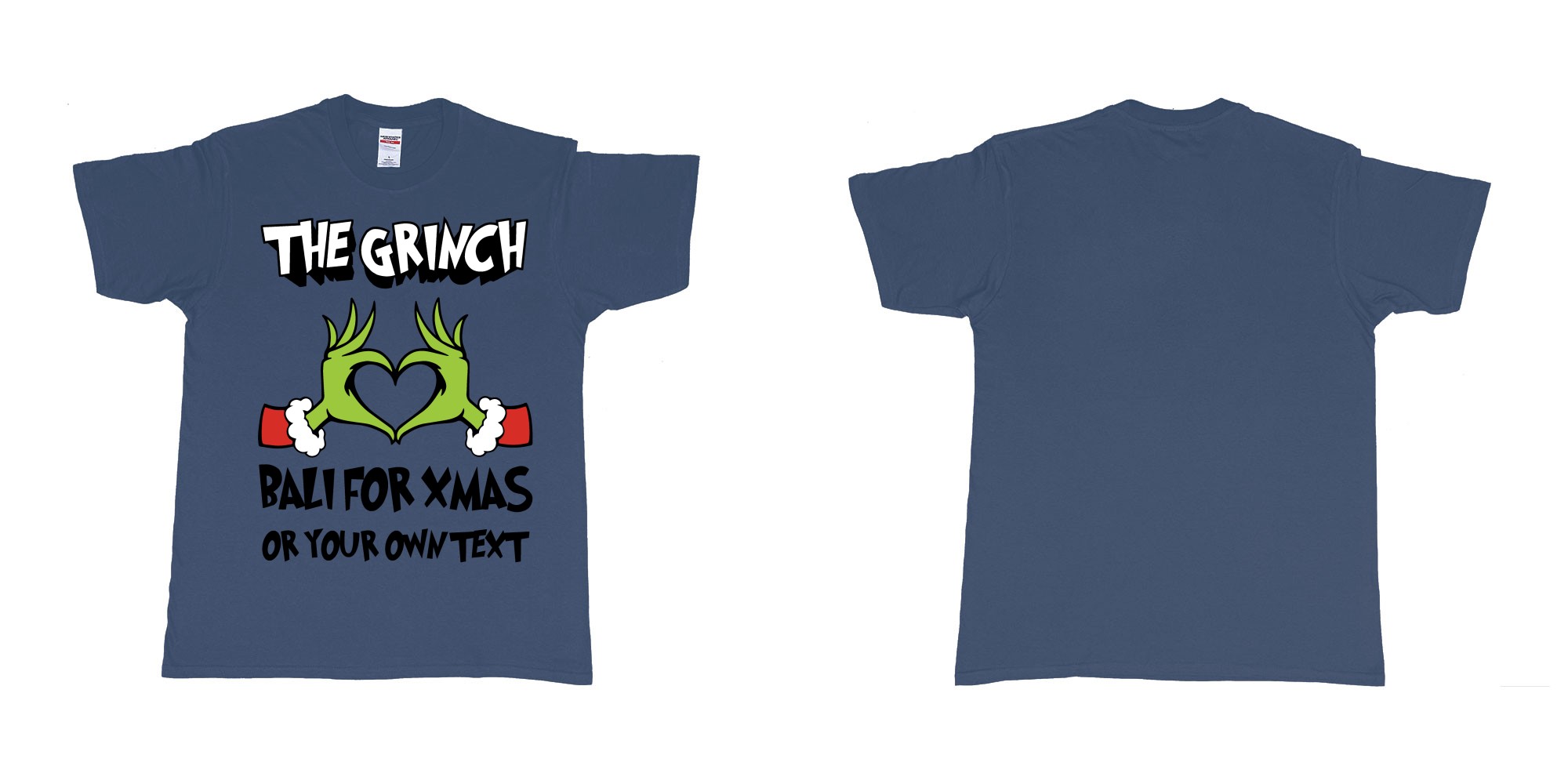 Custom tshirt design the grinch loves bali for xmas tshirt in fabric color navy choice your own text made in Bali by The Pirate Way