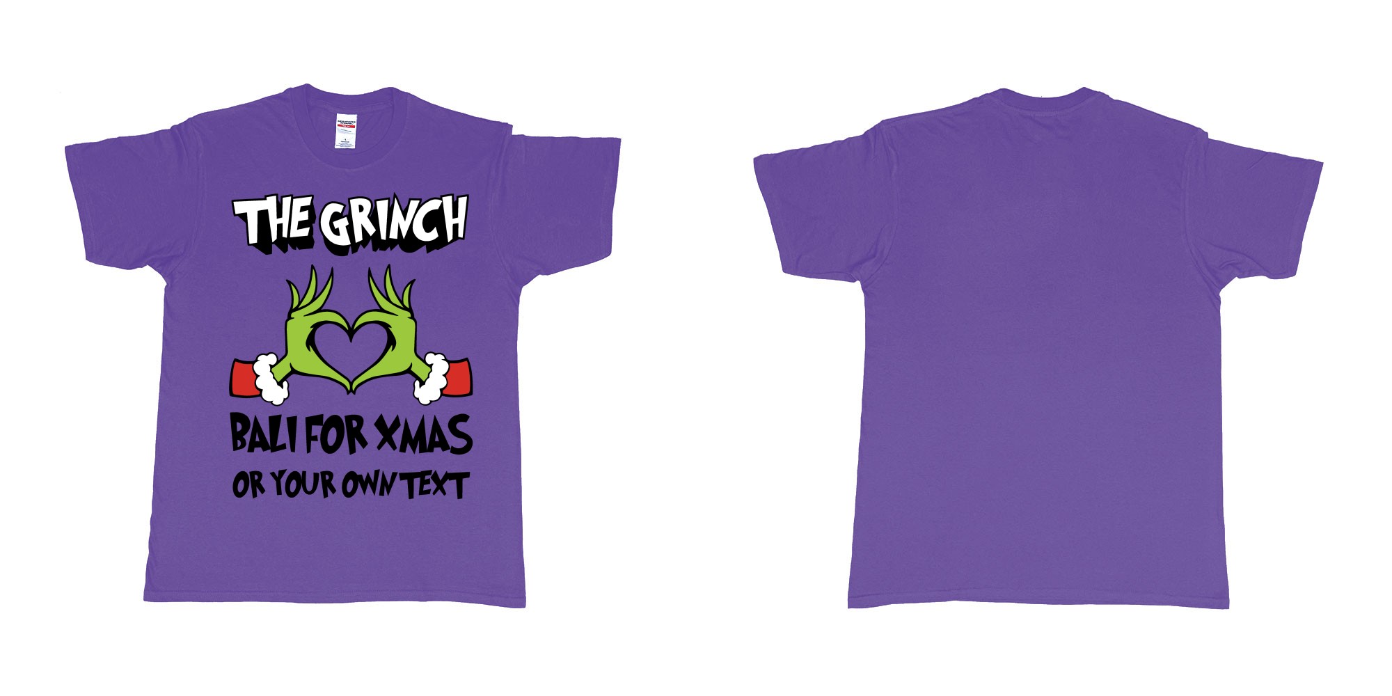 Custom tshirt design the grinch loves bali for xmas tshirt in fabric color purple choice your own text made in Bali by The Pirate Way